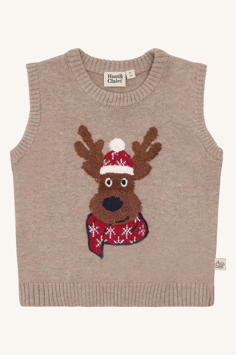 Hust and Claire Princo Reindeer Strikkevest Biscuit