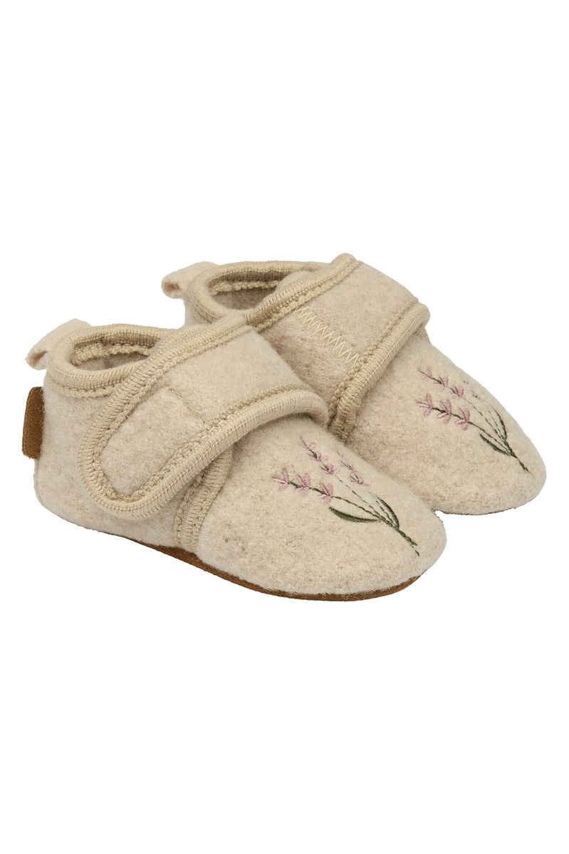 POM POM Beginners Ulltøfler med Broderi Off White