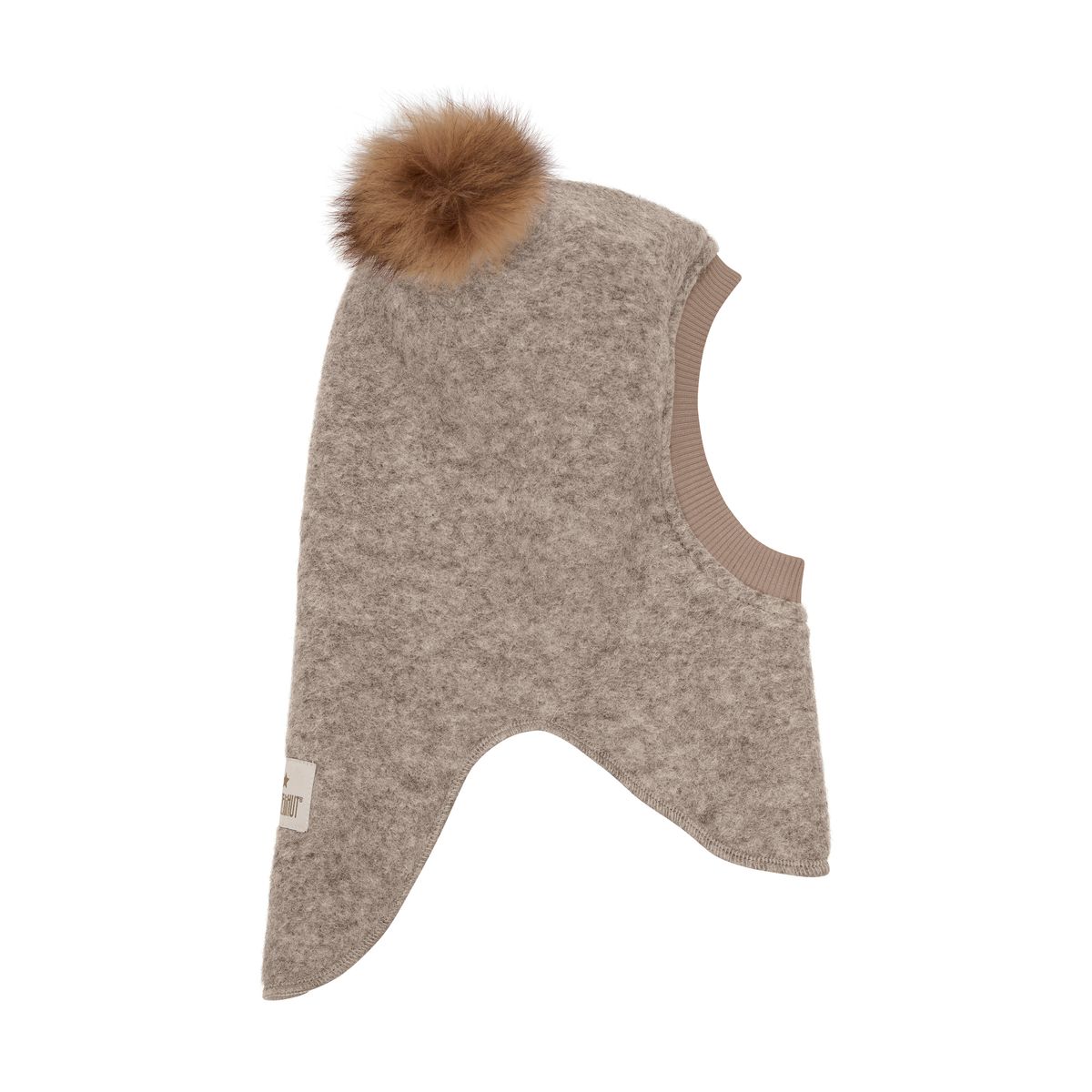 HUTTEliHUT Balaclava Ull Alpakka Pompoms Camel Melange