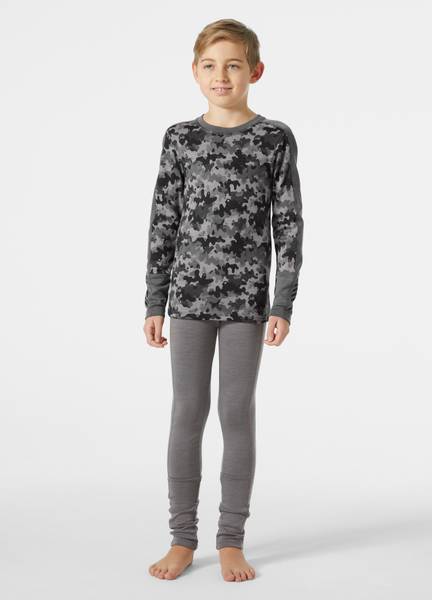 Junior HH Lifa Merino Mellomvekt Undertøysett Med Mønster Grå 176/16 Marineblå176/16