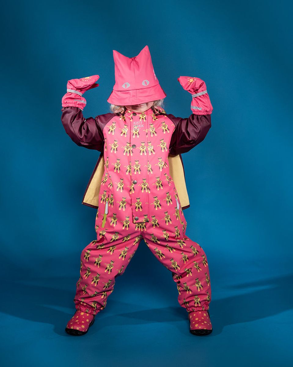 Kattnakken Slaps Vinterregndress Superhelt Superrosa
